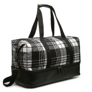 Plaid Black White Weekender Duffle Bag